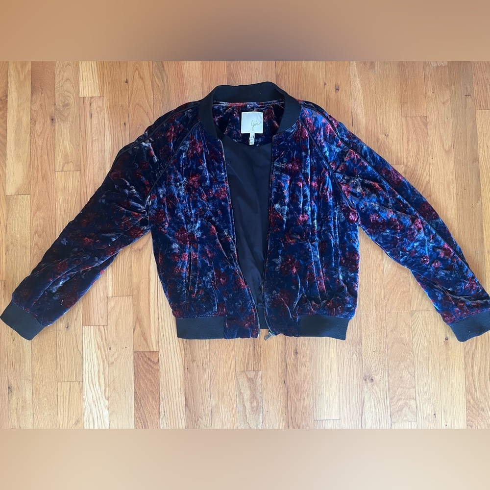 Joie Velvet Bomber Jacket - Navy and Burgundy